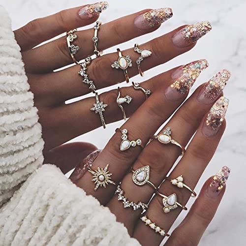 16Pcs Women Dainty Rings Setä¸¨Vintage Knuckle Rings Set Stackable Finger Rings Midi Rings for Women Bohemian Hollow Carved Flowers Gold & Silver Rings Crystal Joint Ringsä¸¨Girlfriend Gift