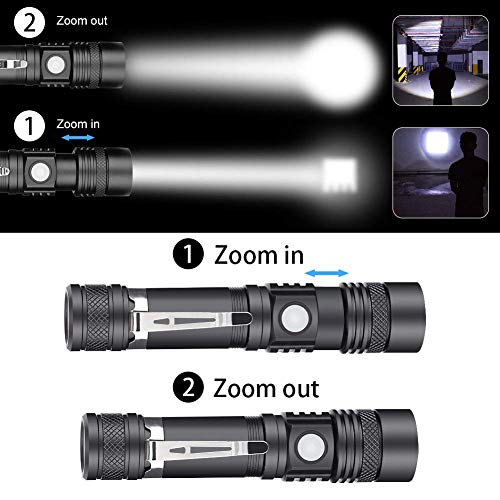 Tactical Flashlight Rechargeable, Super Bright Cree LED Flashlight(Battery Inlcuded), IPX6 Waterproof, Zoomable, Pocket Size Small Flashlight for Hiking,Camping,Emergency - Thumbnail 5