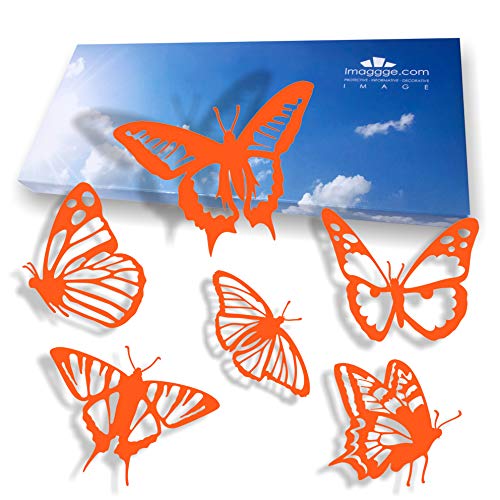 Window Protection Stickers - Anti-Collision Decals to Prevent People and Bird Strikes on Window Glass - Set of 18 Detailed Butterflies Stickers - Color: Orange