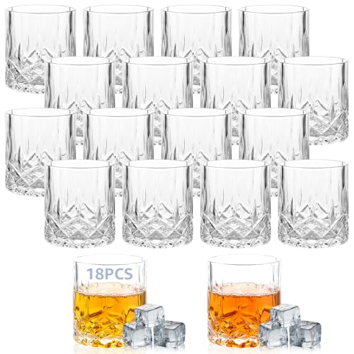 Oungy 18 Stück Whisky Gläser, Whiskey Gläser 200ml, Kristallgläser mit Relieff, Tumbler Glas, Wiskeygläser- set, Whisky Glas Whyskigläserset Whiskey Glaser für Scotch, Bourbon, Cognac, Wodka und Likör