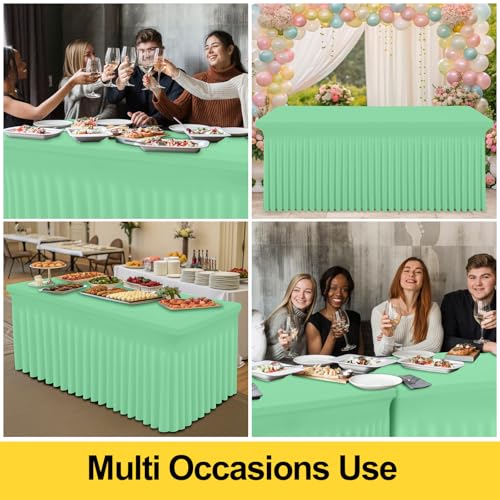 Image of Smiry Spandex Elastic Fitted Table Cloth Skirt for 6FT Rectangle Table | Stretch Washable Table Cloth, Banquet Table Cover for Wedding, Party, Indoor & Trade Shows, (Bright Green, 72Lx30Wx30H)