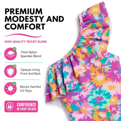 Image of Kanu Surf Girls Morgan Floral Ruffle 1-Shoulder 1-piece Swimsuit