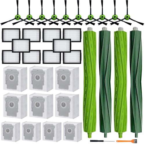 32 PCS Replacement Parts for iRobot roomba i3 i3+ i4 i6 i6+ i7 i7+ i8 i8+/Plus E5 E6 E7 J7 I,E &J Series 2 Set of Multi-Surface Rubber Brushes +10 HEPA Filters +10 Edge-Sweeping Brushes+10 Dust Bags