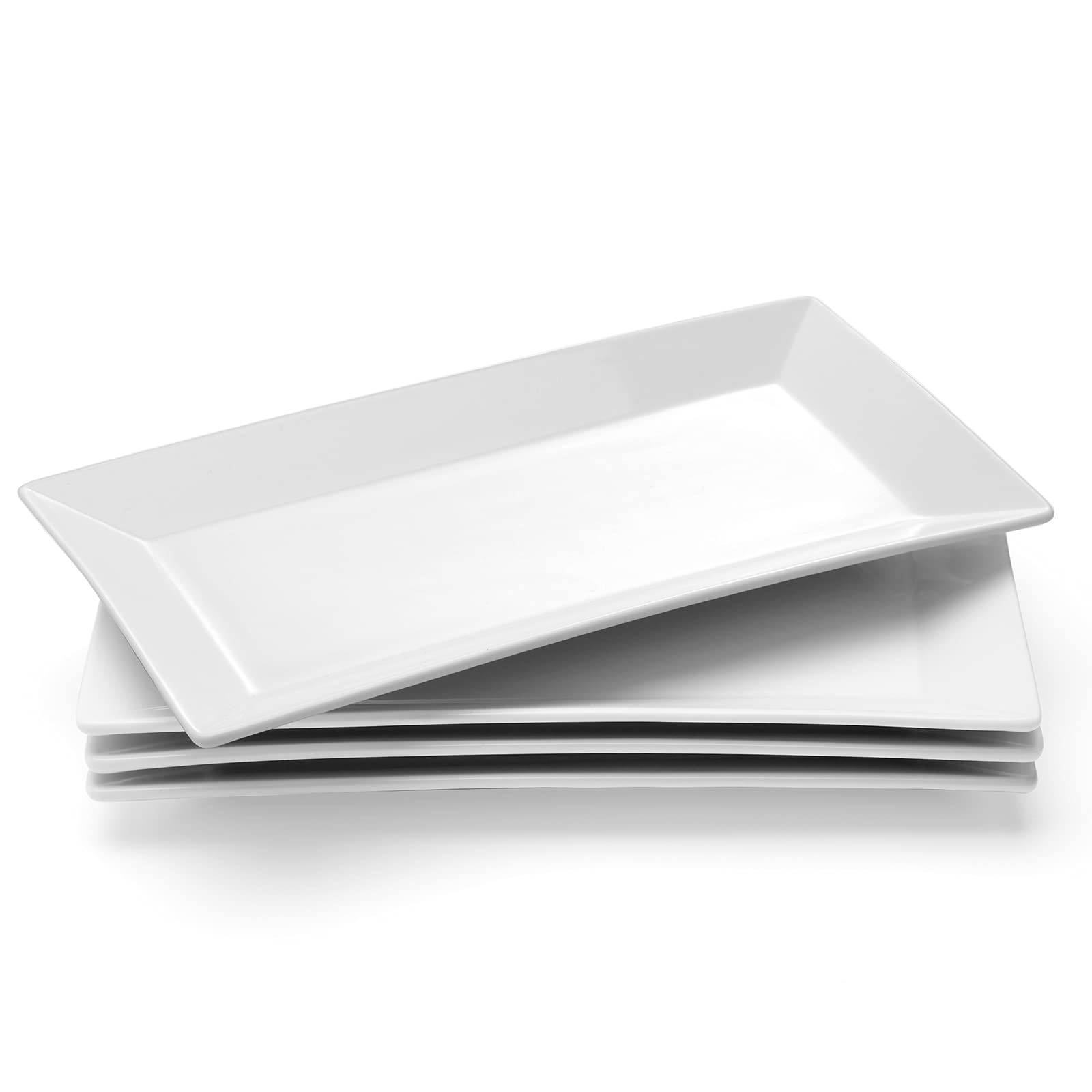 Yedio Porcelain Rectangular Dinner Platters, 9.75 Inch Rectangular Serving Platters for Sushi, Snacks, Cake, Meat, Appetizer Platters-Set of 4, White