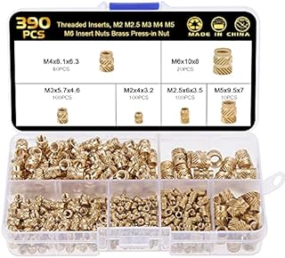 Knpwer 390 PCS Female Thread Knurled Nuts,Threaded Inserts,M2 M2.5 M3 M4 M5 M6 Insert Nuts Brass Threaded Bushings Internal Press-in Nut for Plastic Parts by Heat or 3D Printer