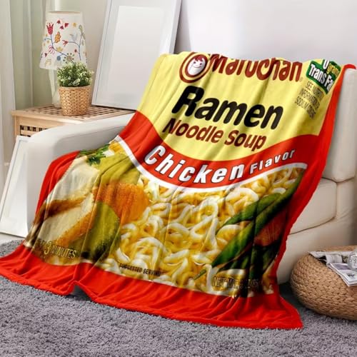 Noodle Soup Chicken Flavor Ramen Blanket Noodle Blanket Funny Instant Ramen Noodle Gift Soft Cozy Lightweight Flannel Blanket Plush Throw Blankets for Couch Sofa Bed (50x40)