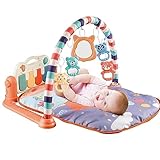 Baby gym play mat, kick and play piano tummy time gym mat, musical piano activity playmat for baby girl & boy 0 to 3 6 9 12 months, baby floor mat activity center for newborn infant toddler (orange)