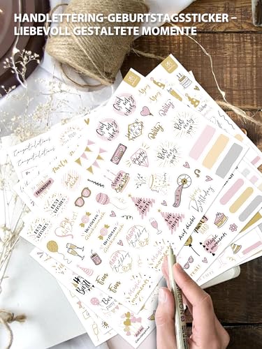 BIROYAL 12 Blätter Sticker Geburtstag Set - über 500 Aufkleber Geburtstag - Birthday Sticker für DIY Gästebuch Fotoalbum Scrapbook Zubehör - Geburtstagsaufkleber für Kinder Erwachsene (17 x 24 cm)