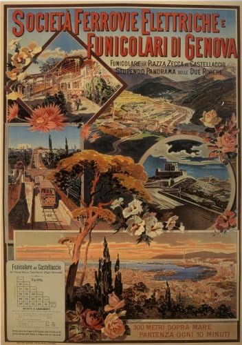 Societa Ferrovie Elettriche e Funicolari di Genova 1900 Vintage Travel Advertisement Poster