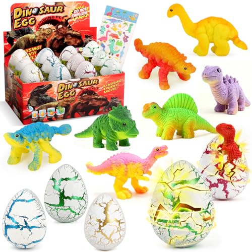 Charmofun Dinosaur Eclosionando Huevos Arcoíris - Pack de 12 Juguetes Dino Dinosaur Dragon Eggs para Niños y Niñas, Caja Sorpresa Eclosión, Regalos para Cumpleaños y Pascua, Edades 3 4 5 6 7 8 Años