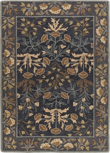 Tapete de lana floral hecho a mano beige/azul 3'x5' miniatura 1