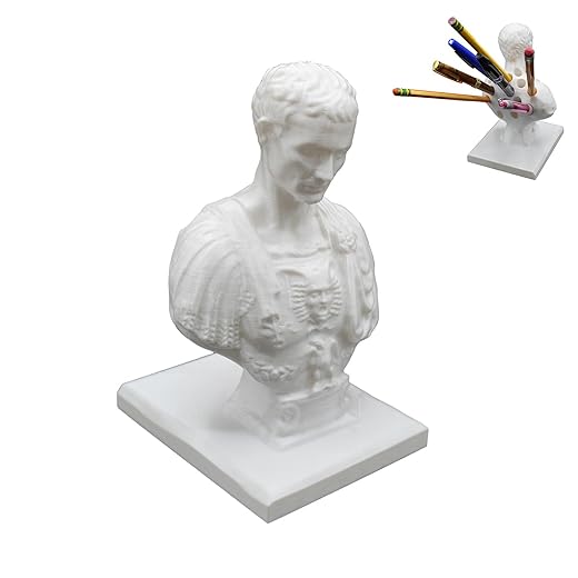 Veeteah Ides Of March Pen Holder, Julius Caesar Bust Statue Pen Holder - Storage Stand for Pens Made of Resin | Decorative Desk Marker Holder Organiser, Creative