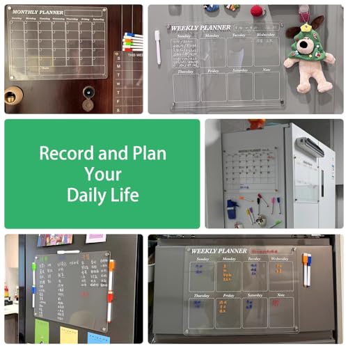 Magnetic Acrylic Refrigerator Calendar, 12" x 16" Clear Refrigerator Calendar Dry Erase Magnetic Refrigerator Planner Set with 5 Colored Highlighter Markers - Image 7