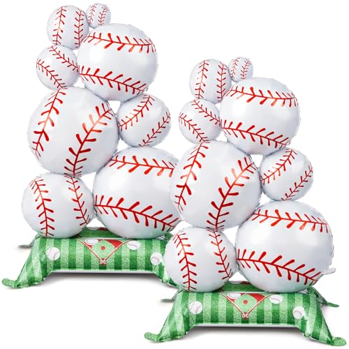 Soulchen 2 Pcs 3.5 ft Giant Self Standing Baseball Foil Balloons for Baseball Birthday Party Decoration Team Celebration Decor Backyard BBQ Sports Themed Party Supplies
