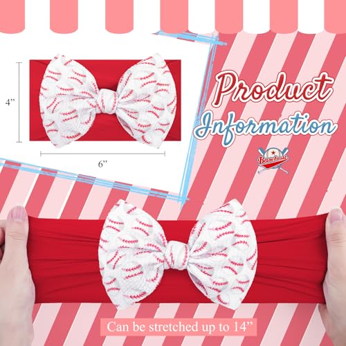 Baseball Baby Bow Headband High Stretchy Soft Nylon Headbands for Infant Girls Toddler Handmade Hairbands with Bows Baseball Hair Accessories Red Blue4