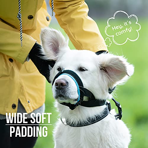 Image of Gentle Muzzle Guard for Dogs - Prevents Biting and Unwanted Chewing Safely - New Secure Comfort Fit - Soft Neoprene Padding - No More Chafing - Training Guide Helps Build Bonds with Pet (L, Blue)