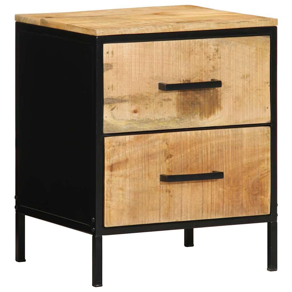 Table de chevet industrielle en manguier et acier noir à 2 tiroirs pour chambre moderne