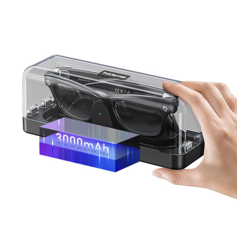 Portable Charging Case Compatible with RayBan Oakley Meta Smart Glasses 3000mAh Battery-Powered Replacement Charger Accessories for Wayfarer Headliner