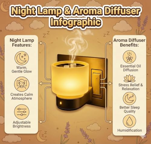 Image of Electric Kapoor Dani with On /Off Switch & Night Lamp | Flameless Camphor Diffuser, Steel Plate for Pooja Room & Bedroom & Office | Works with Camphor, Essential Oils & Bakhoor