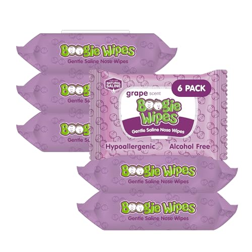 Image of Boogie Wipes Gentle Saline Nose Wipes - 180 Count - Grape Scent, Hypoallergenic & Alcohol-Free - Allergy Relief - Made with Natural Saline, Aloe, Chamomile & Vitamin E - Diaper Bag Essential