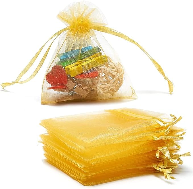 Avanti Creations GOLDEN Clear Plain Potli Bags for Return Gift Organza, Jewelry Pouches,Wedding Party Favor Gift Bags Drawstring Pouches Pack Of 20 Bags (7 x 9 Cms)-image-46