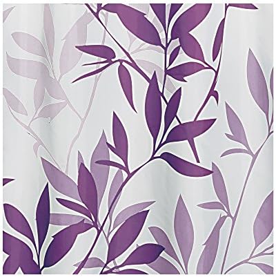 iDesign Leaves Shower Curtain, Polyester Bathroom Curtain With Leaf Motif, Violet, 180-cm by 180-cm