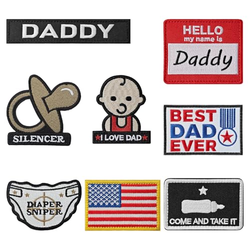 Image of WILDREEDS 8 Pieces Daddy Patches, Hook and Loop Tactical Funny Patch for Hats, Diaper Bags, Lunch Bags