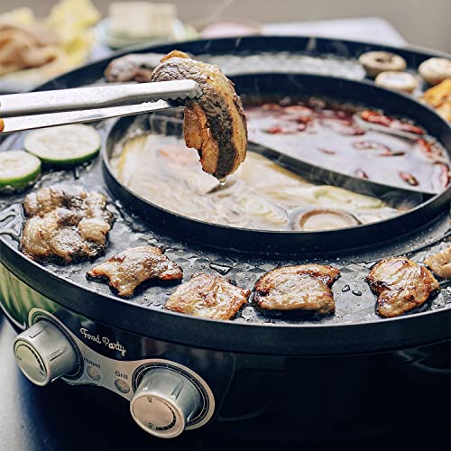 Food Party Duo Electric Smokeless Grill And Hot Pot, With Separable Cooking Plate, Deluxe Combo Of 1 Recipe Book, 1 Tong, 1 Oil Brush, 1 Pack Of Parchment Paper, For Hotpot Kbbq, Barbecue & Grill #TOP6