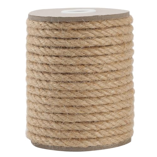 PerkDecor Jute Rope 8MM x 50FT Heavy Duty and Thick Twine Rope for Crafts Projects Gardening Bundling Cat Scratcher Scratching Post Tree Gift Wrapping Home Christmas Decoration (Brown 8mm* 50ft)