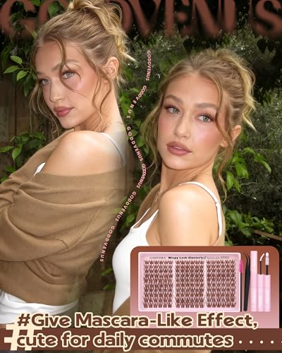 Image of Brown Wispy Eye Lash Clusters Kit Natural Cluster Eyelash Extensions Kit False Eyelash Clusters Fluffy DIY Individual Lash Extensions Kit C Curl