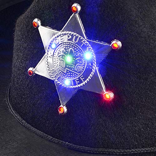 Black Sheriff Hat For Kids Boys And Girls - Light Up Cowboy Hat With Sheriff Blinking Badge And Draw String For Dress-Up And Play Costume Parties #TOP1