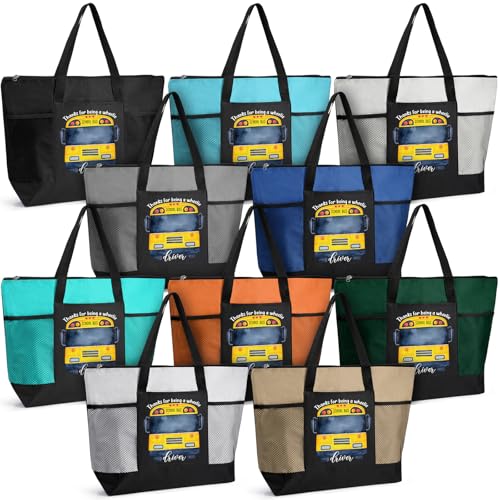 Abbylike 10 Pcs Bus Driver Appreciation Gift Bus Tote Bags Gifts Thank My Driver Zipper for Women Men Retired Drivers (Dark Color)