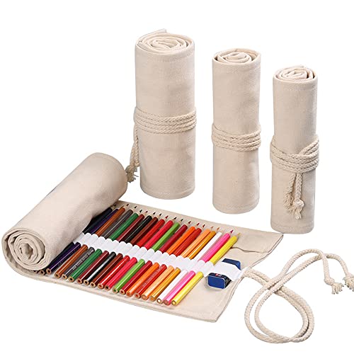 DIYOMR 24/36/72 compartimentos para lápis enrolável rolos de lápis, lápis de cor de artista saco de enrolar pincéis curtos estojo organizador de lápis para desenhar colorir e esboçar (branco, 72 compartimentos)