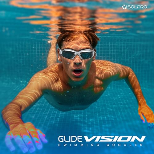 Image of Solpro Glide Vision Unisex Adult Swimming Goggles for Women,Men,Boys,Girls,Teenagers,Athletes,Swimmers|2 in 1 with Built In Earplugs for Training,Competition in Pool,Beach,Water Sport,Activties