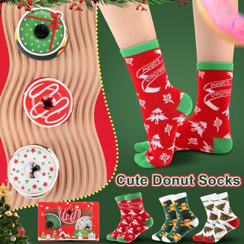 Image of Geyoga Christmas Donut Socks for Women - Funny Cupcake Crew Socks (3 Pairs)