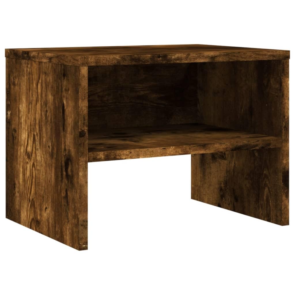 Zestaw 2 stolików nocnych, dąb wędzony, materiał drewnopochodny, 40 x 30 x 30 cm, z otwartą półką, wszechstronne zastosowanie jako stolik pomocniczy, stabilna półka do sypialni