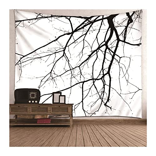 Homxi Tapicería Decoración del Hogar,(150x150CM) Tapiz de Habitacion Negro Blanco Tapiz Poliéster Rama de Árbol