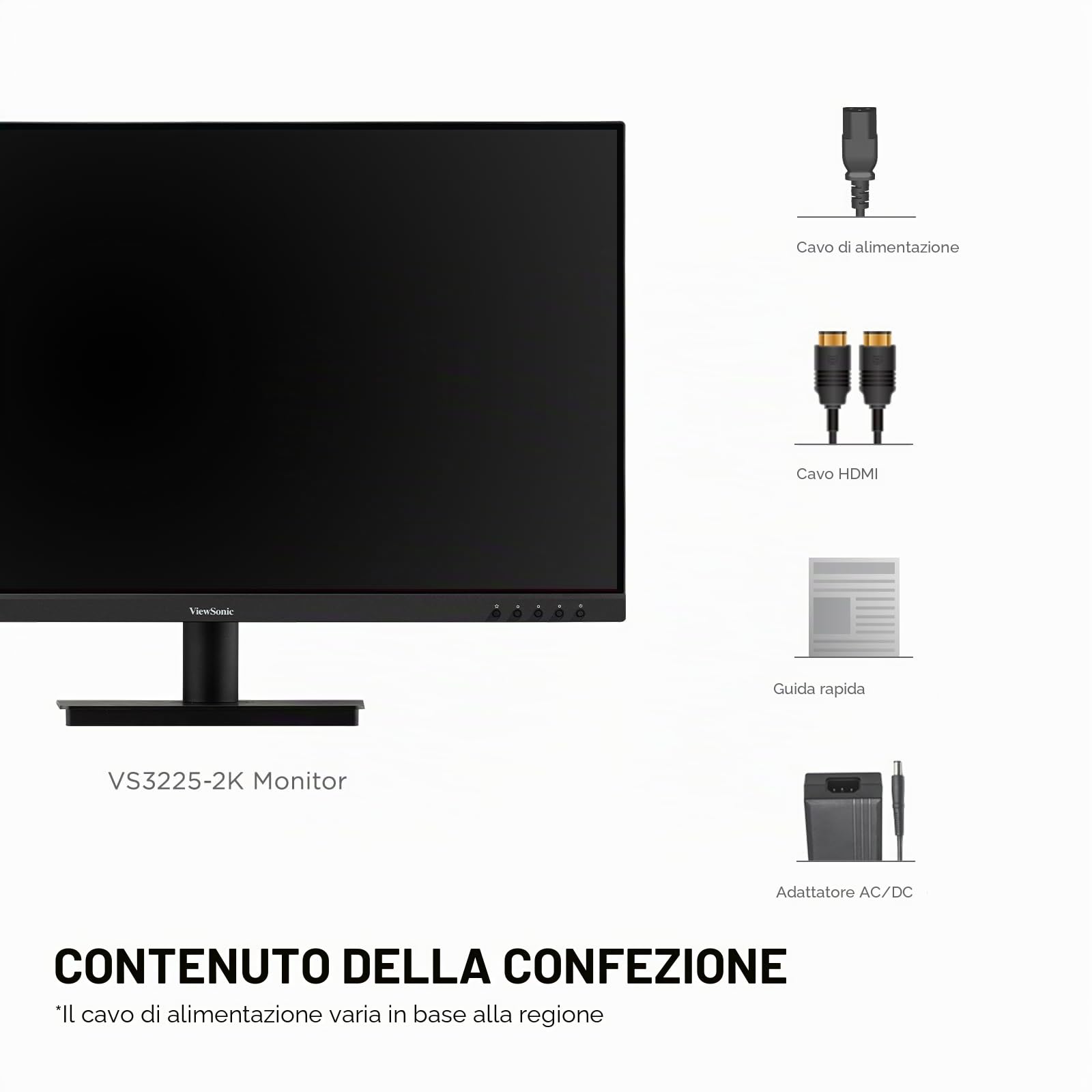 ViewSonic VS3225-2K Monitor QHD da 32 Pollici (2560p x 1440p), Pannello IPS, 75Hz, 4ms GTG, HDR10, 2x 2.5W Altoparlanti, HDMI, DP, Senza Cornice, 2 Anni di Garanzia