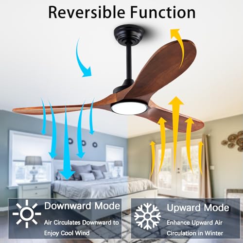 Image of QUTWOB 42 inch Wood Ceiling Fan with Light, Reversible DC Motor, Remote Control