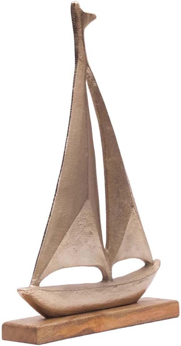 BLACK FOREST DECOR Coastline Cruiser Metal Sculpture Bronze Sailboat Coastal Decor Accent with Aluminum Sail on Mango Wood Base Nautical Console Table Shelf and Seaside Home Display