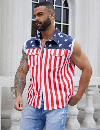 Denim Vest for Men Print Sleeveless Jean Jacket Festival Clothing3