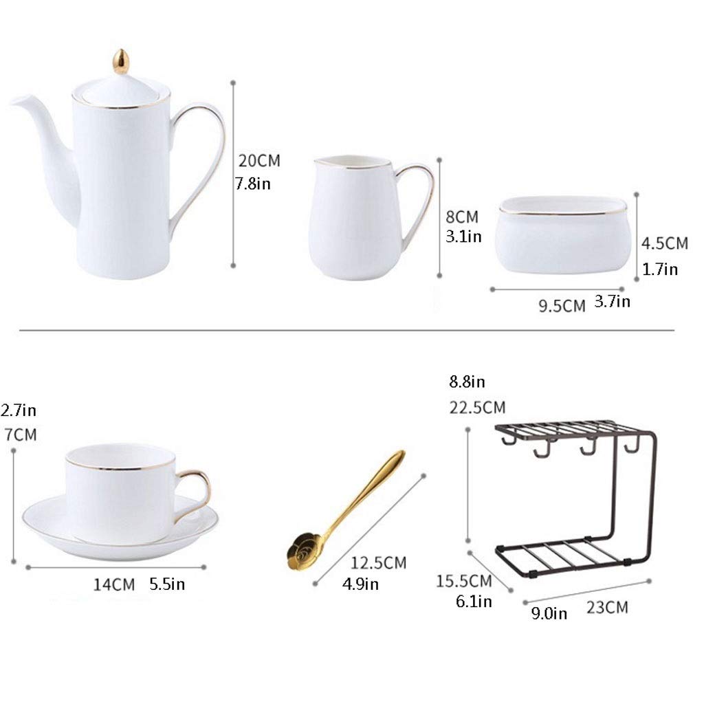 Set Tazze tazzine da caffè in Ceramica, Tazze e piattini da 6 Oz, 6 cucchiai, 1 caffettiera, 1 lattiera, 1 zuccheriera, con portacaffè,