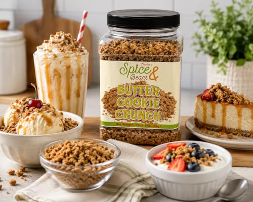 Image of Butter Cookie Crunch 1.5 lb | Buttery Cookie Crumble Dessert Topping | Ice Cream Baking Yogurt Milkshake Topping | Resealable Jar | Dasher's Spice & Beans