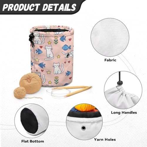 Image of Sellikakes Yarn Bag Crochet Storage Case, Cat Fish Knitting Crochet Storage Bag Portable Yarn Organzier Holder for Store Crocheting Project Skein Ball Sewing Needles Accessories