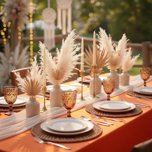 Image of HolidayIdeas 6 Pack Spandex Table Skirts for 60 Inch Round Table, Fitted Ruffle Tablecloth, Wrinkle Resistant for Outdoor Reception, Bridal Shower Cake Table, Rust