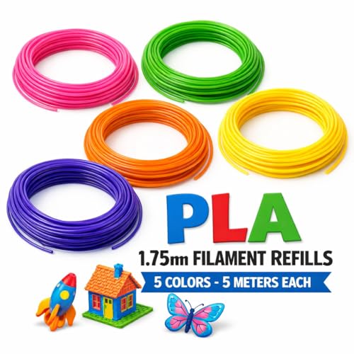 Image of Numakers 5 Bright Color 3D Pen PLA 1.75 mm Filament Refill Compatible with All 3D Pen and 3D Printer | 5 Meter of Each Color (5 Pieces)