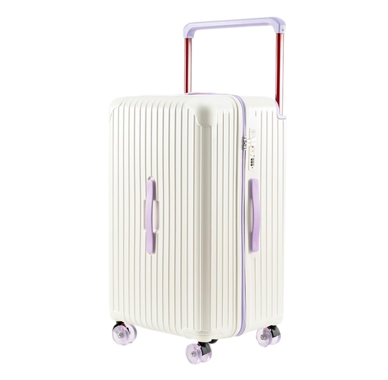Valigia Valigia con Ruote da Skate Ammortizzanti, Bagaglio Spesso Serratura A Password Valige Bagaglio Mano(White And Purple,24inch)
