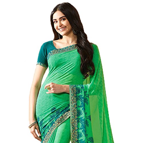Image of RAJESHWAR FASHION WITH RF Women's Printed Georgette Sarees For Women With Jacquard Work Lace Border & Blouse Piece (Multicolored)