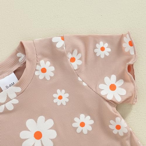 Image of Ayalinggo Baby Girl Summer Outfits Short Sleeve Lettuce Trim Floral Tops + Shorts Set Infant Clothes