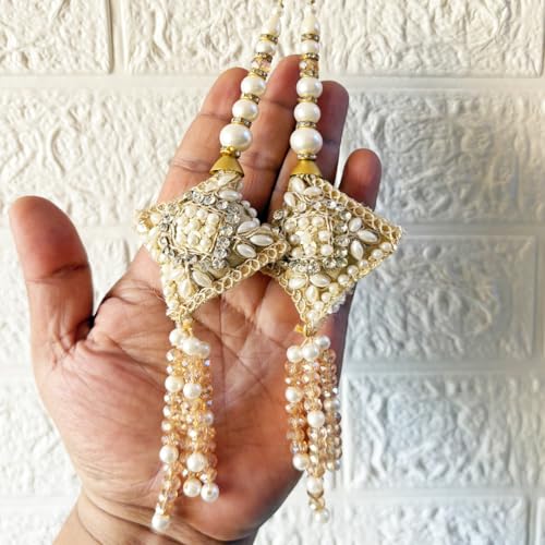 Image of Adikala Craft Store Handmade Ethnic Latkan Tassel Set of 2 for Saree Pallu, Blouse, Suits, Dupatta, Lehenga Decor (Square Cushion)